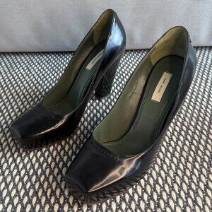 Marc Jacobs Black Leather Heels | Size 40.5 | Square Toe Platform | Designer